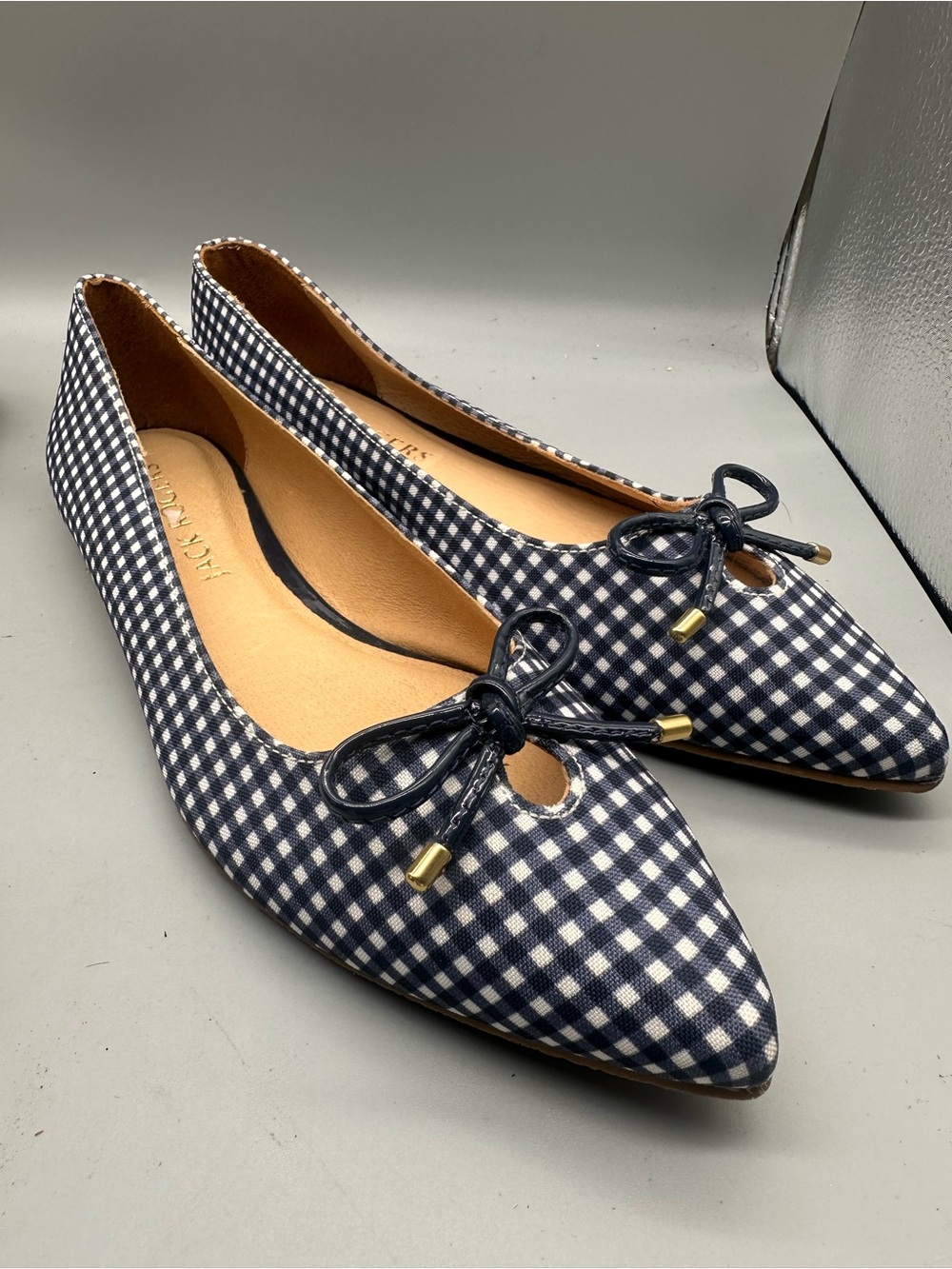 Jack Rogers Navy Gingham Pointed Toe Ballet Flats